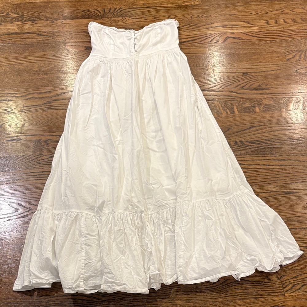 Urban Outfitters White Strapless Maxi dress, buttons, cotton, lace trim, M